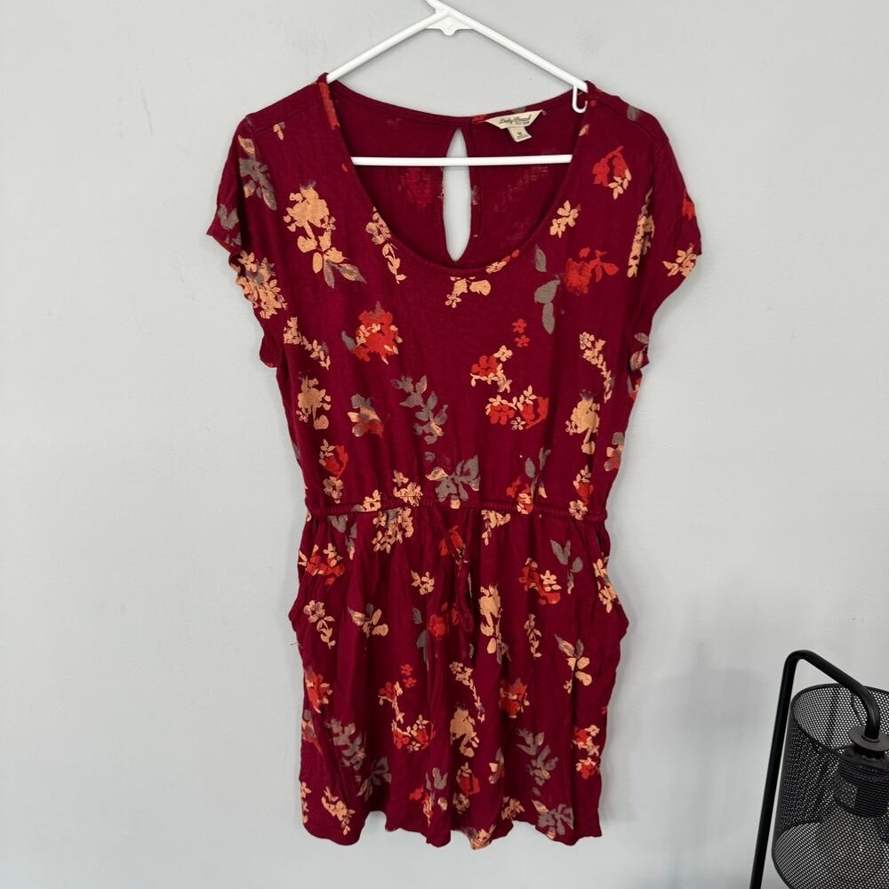 Lucky Brand Darker Red Floral Mini Dress Short Sleeves Women's Size Medium
